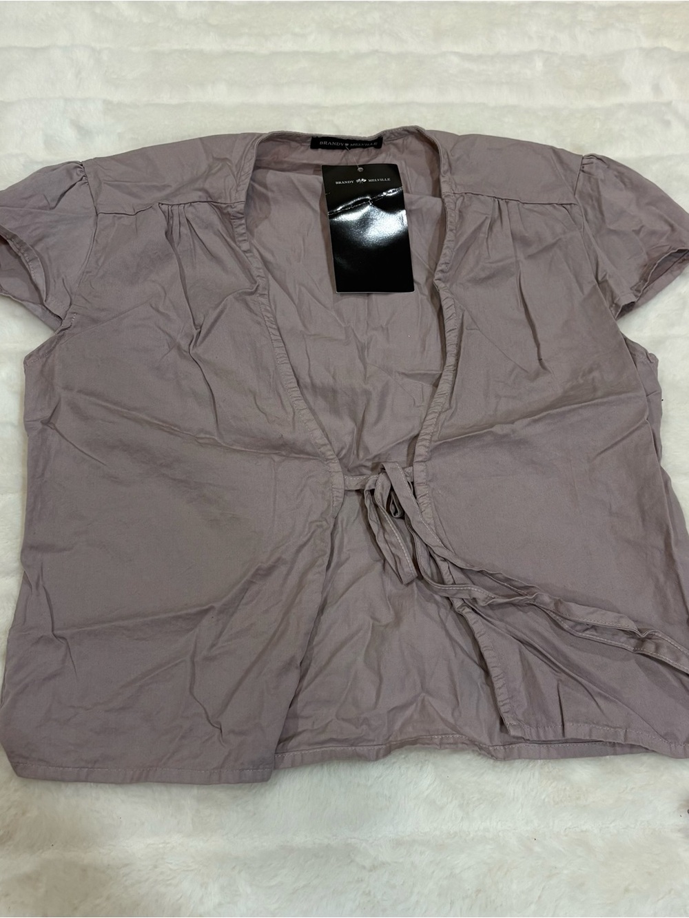 Brandy Melville Light Mauve Tie-Front Short Sleeve Top